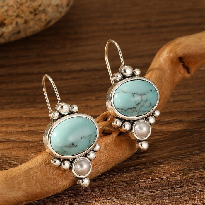 Silver Oval Turquoise Earrings