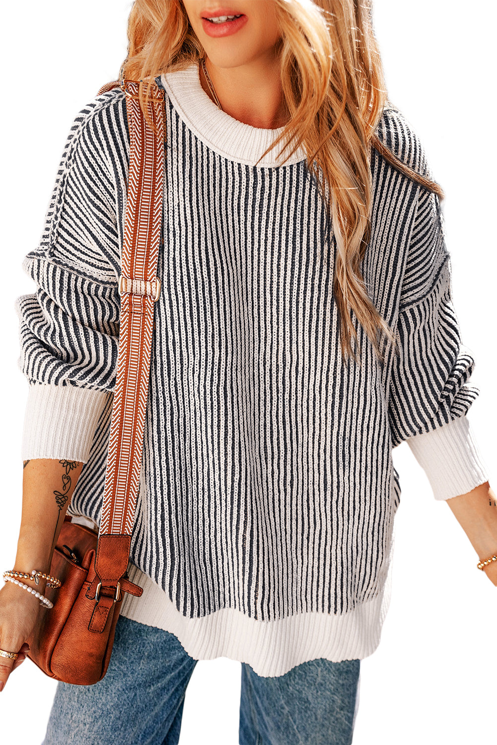 *WEBSITE EXCLUSIVE* Isla Striped Contrast Trim Loose Sweater