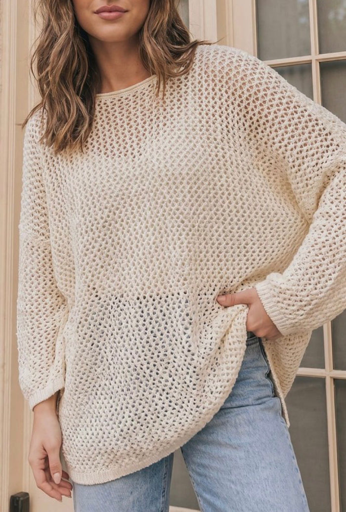 Open Weave Off White Sweater