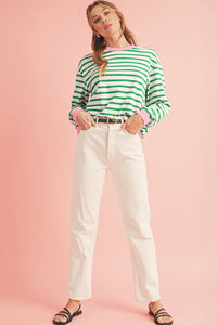 *Website Exclusive* Striped Contrast Trim Long Sleeve Top