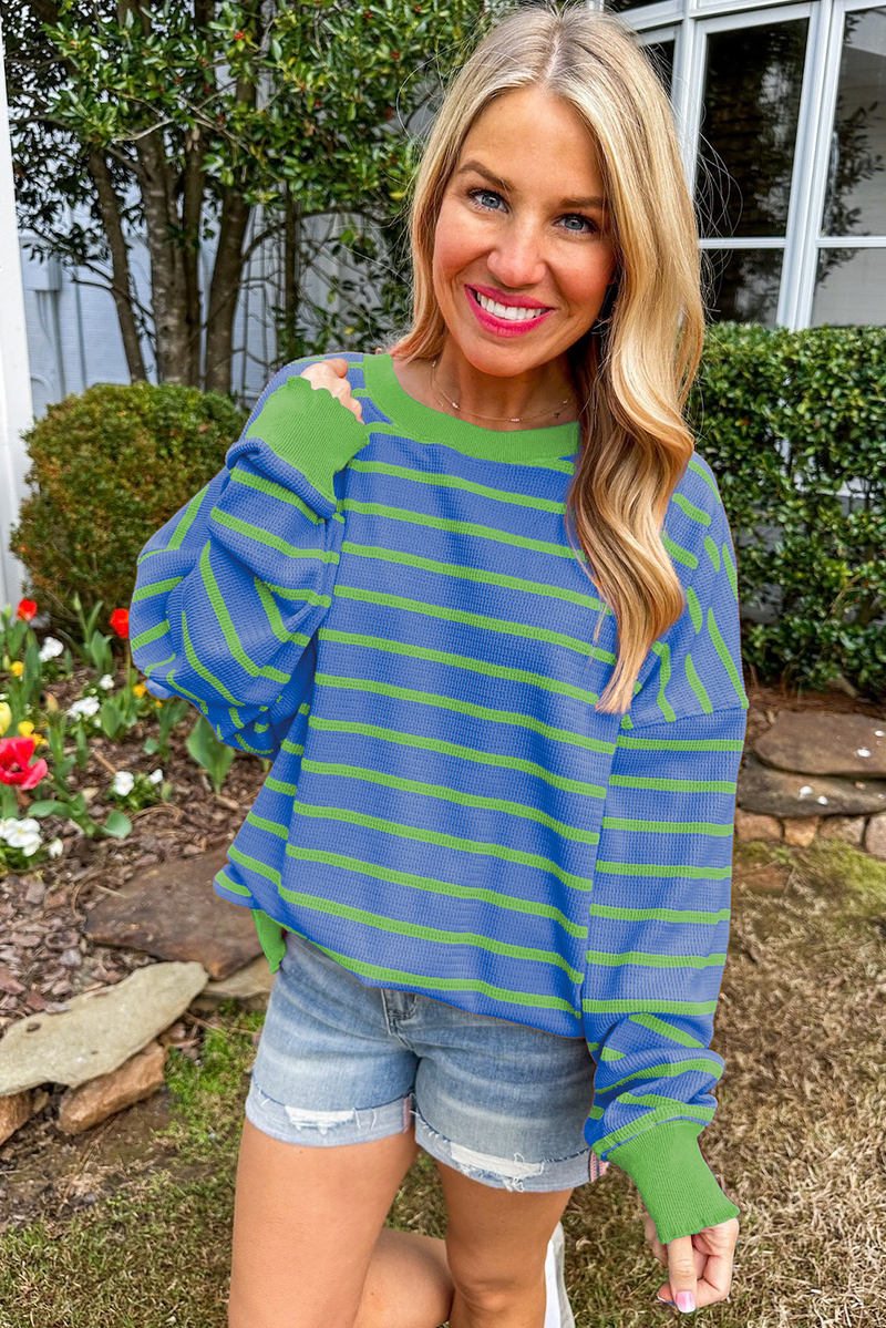 *WEBSITE EXCLUSIVE*  Birdie Stripe Round Neck Drop Shoulder Loose Sweater (New Colors!)