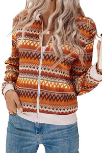 *Website Exclusive* Orange Boho Striped Zip-Up Long Sleeve Jacket