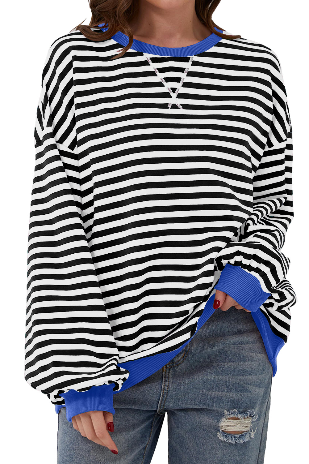 *WEBSITE EXCLUSIVE* Stripe Contrast Edge Oversized Pullover