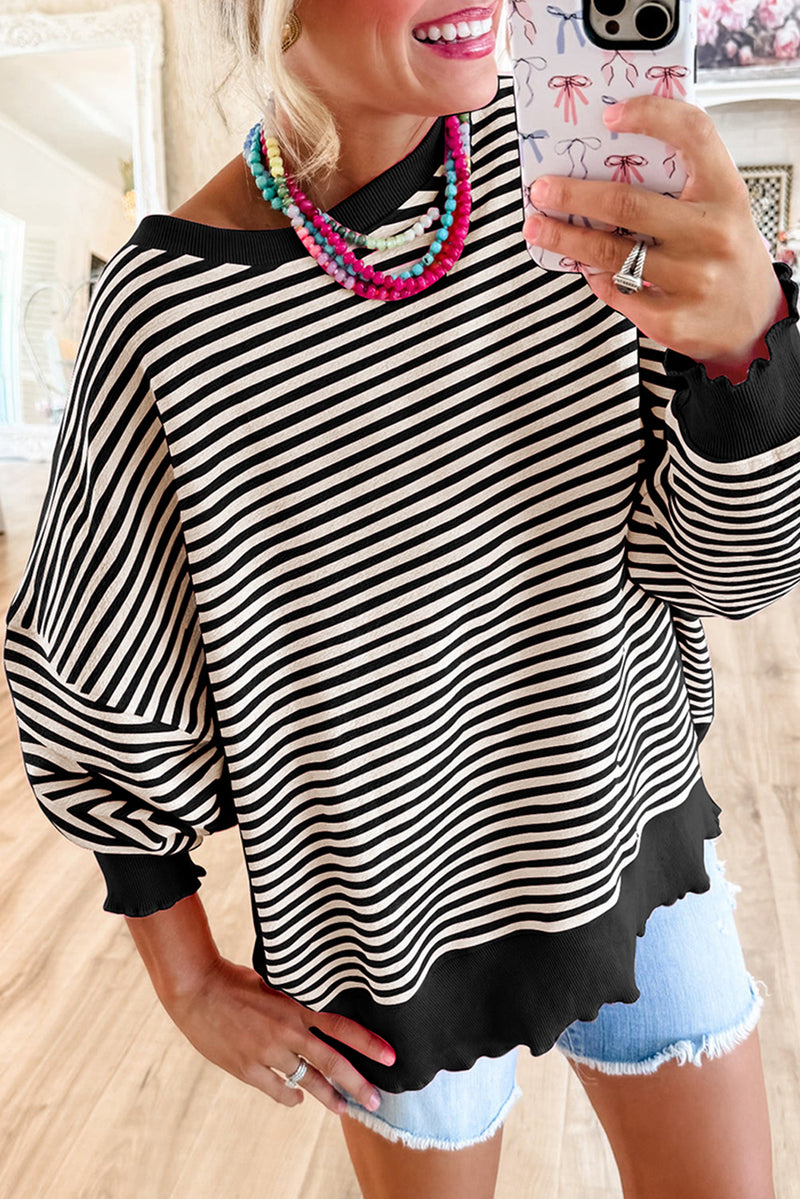 *WEBSITE EXCLUSIVE*  Flora Pink Stripe Drop Shoulder Long Sleeve Top