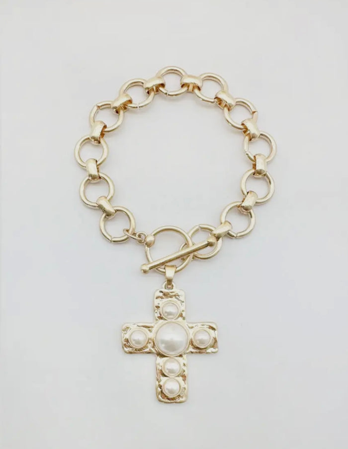 Pearl Cross Charm Bracelet