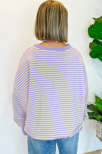 *WEBSITE EXCLUSIVE*  Flora Pink Stripe Drop Shoulder Long Sleeve Top