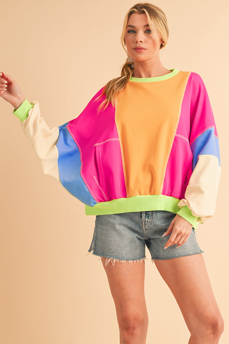 *Website Exclusive * Colorblock Patchwork Drop Shoulder Top