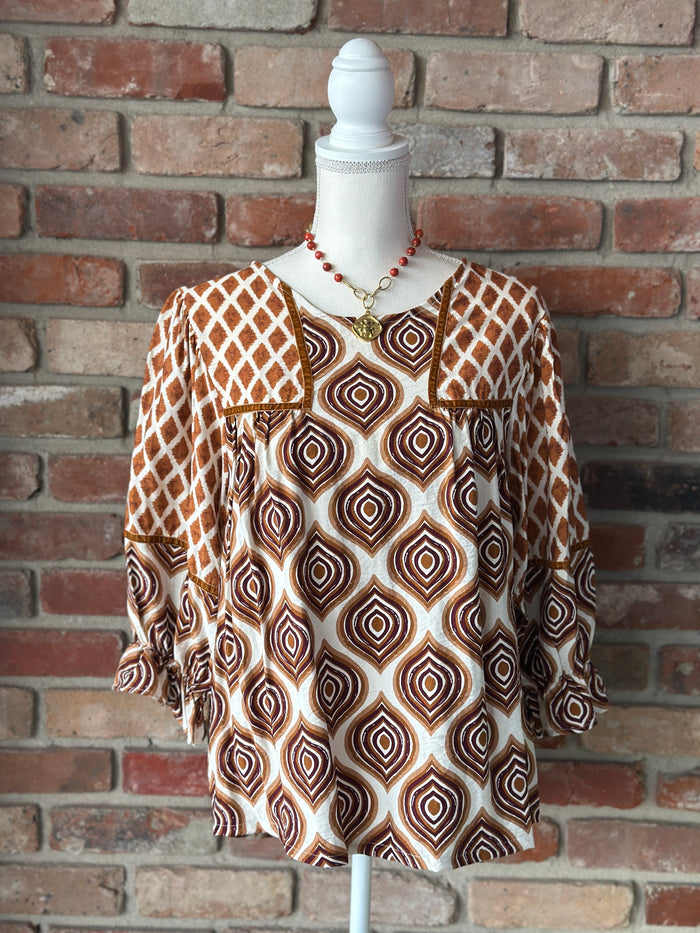 Brown Mixed Pattern Blouse