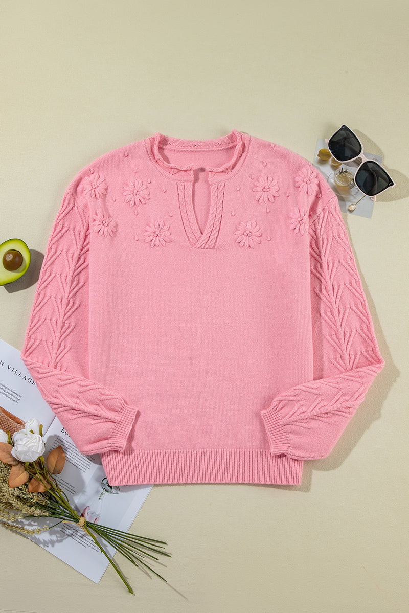 *WEBSITE EXCLUSIVE*  Matilda Flower Pattern Knitted Notched Neck Sweater