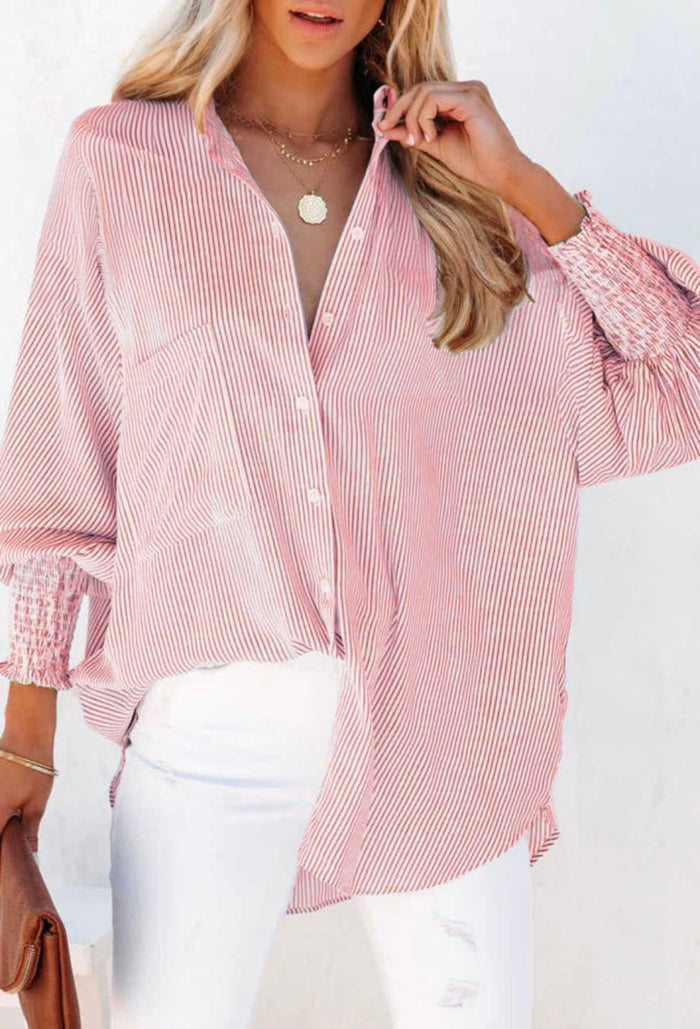 Red Striped Button Up Blouse