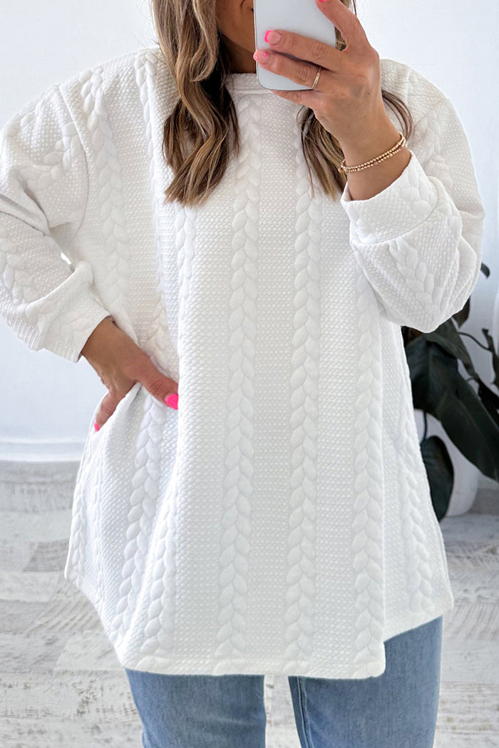 *WEBSITE EXCLUSIVE*  White Textured Loose Plus Size Long Sleeve Top