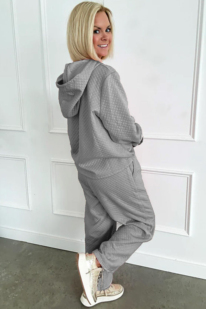 *WEBSITE EXCLUSIVE* Gray Plain Long Sleeve Hooded Pullover & Wide Leg Pants Set