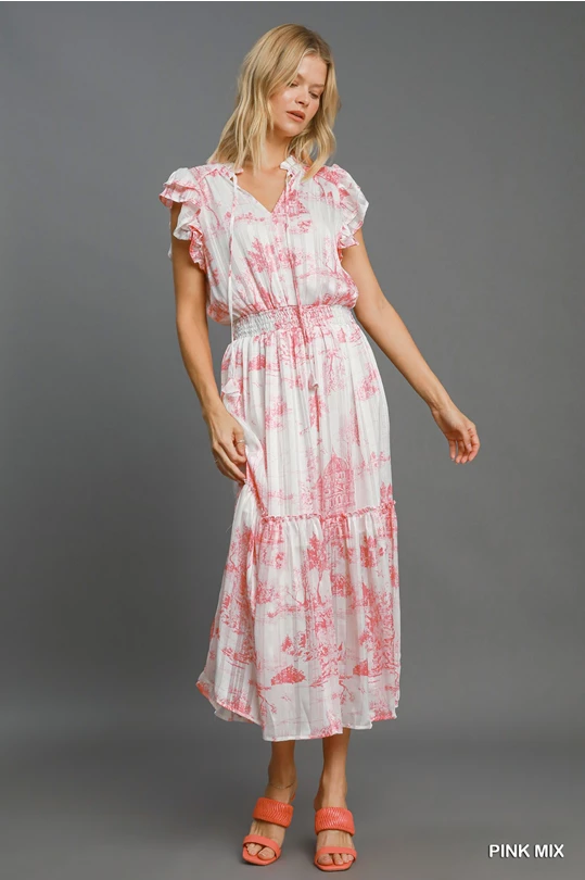 *Available in Store* Pink Toile Midi Dress