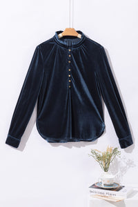 *Website Exclusive * Elle  Buttoned V Neck Velvet Blouse