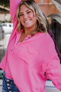 *WEBSITE EXCLUSIVE*  Plus Size Pink  Henley Top