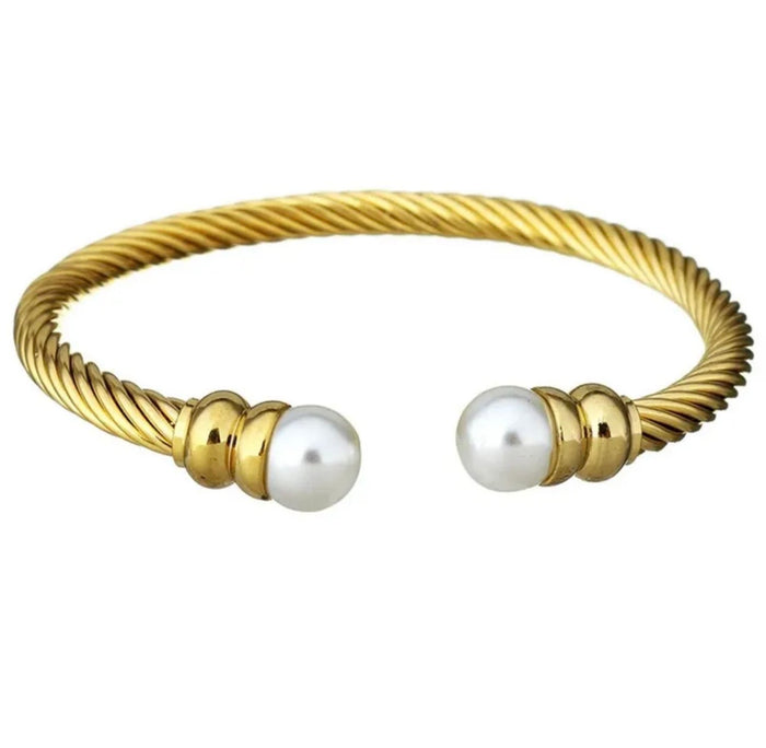 Gold Rope Bracelet with Pearl Ends