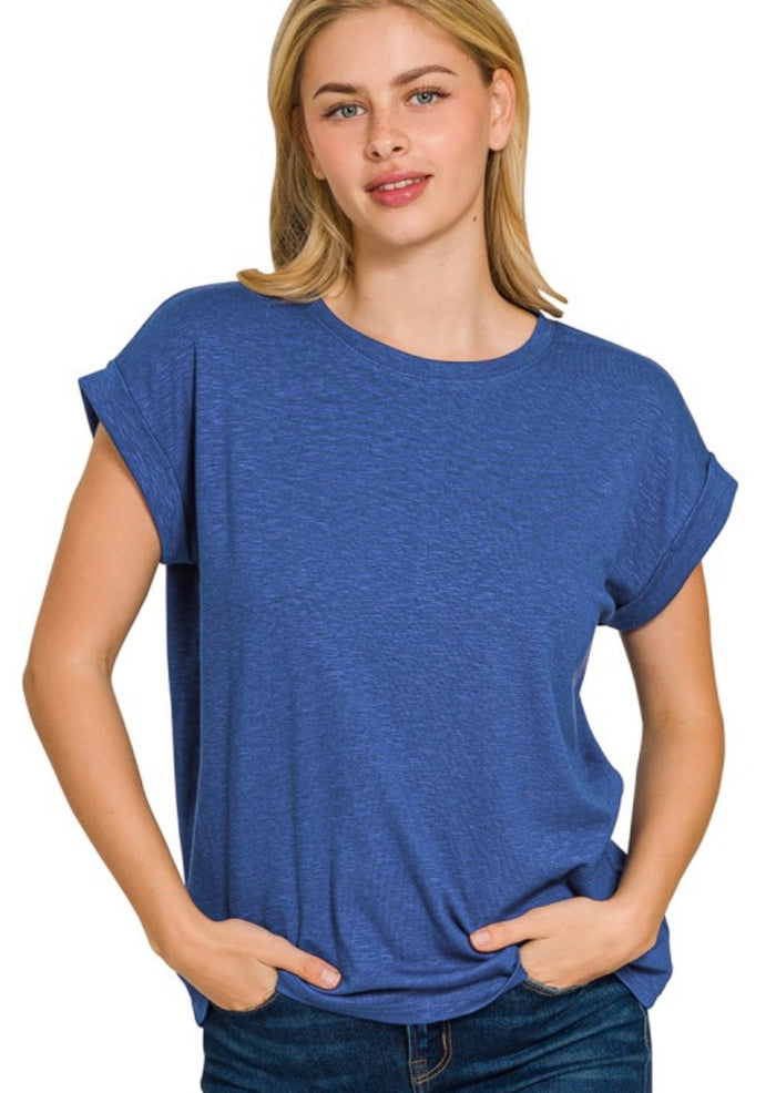 Navy Cuffed Sleeve Blouse