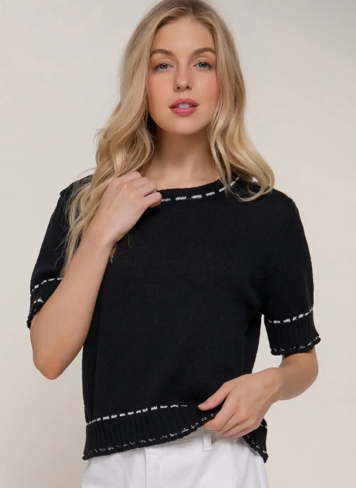 Black Contrast Stitch Sweater