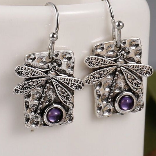 Antique Silver Dragonfly Earrings