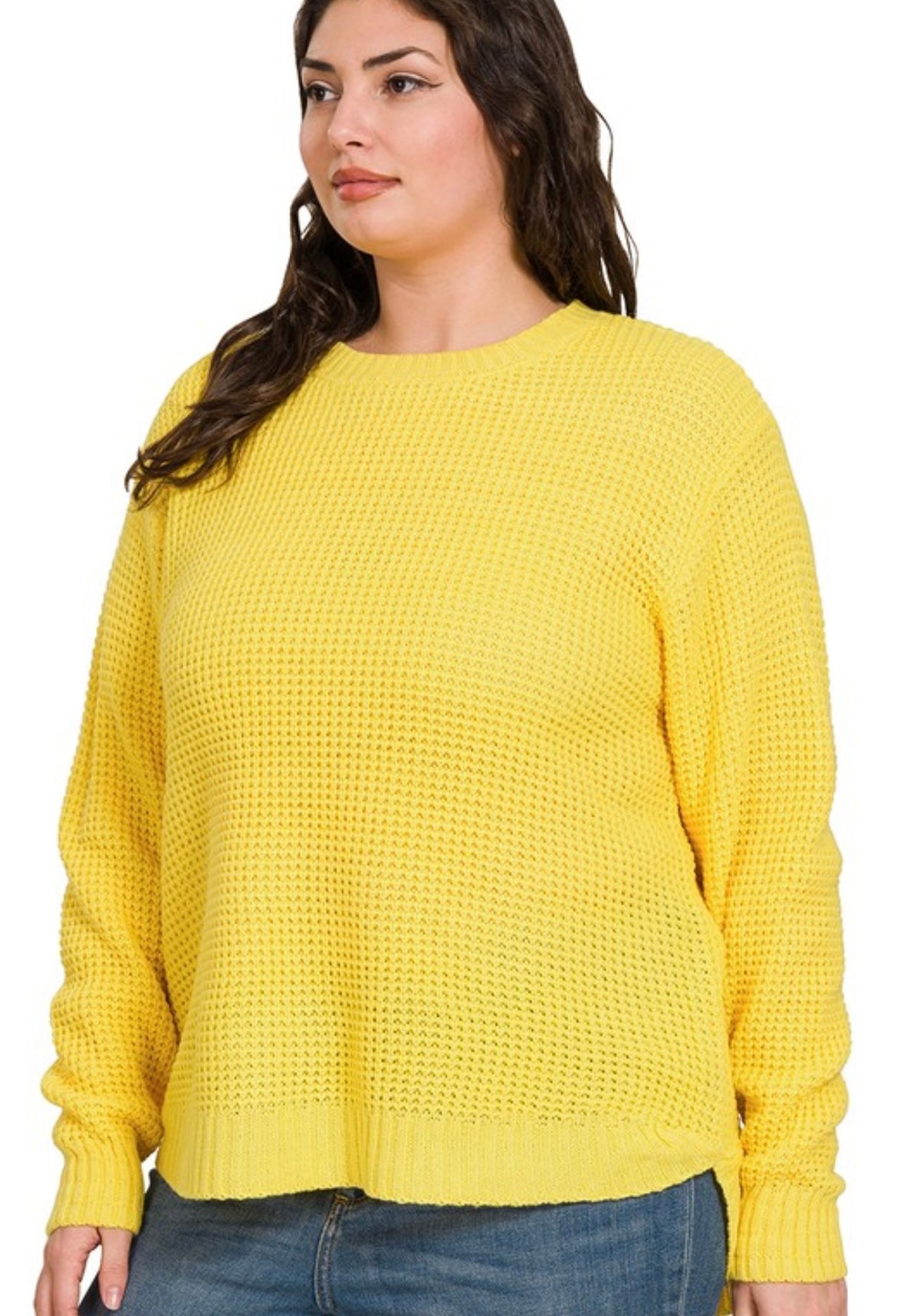 Available in Store! Plus Bright Yellow Rounded Hem Sweater