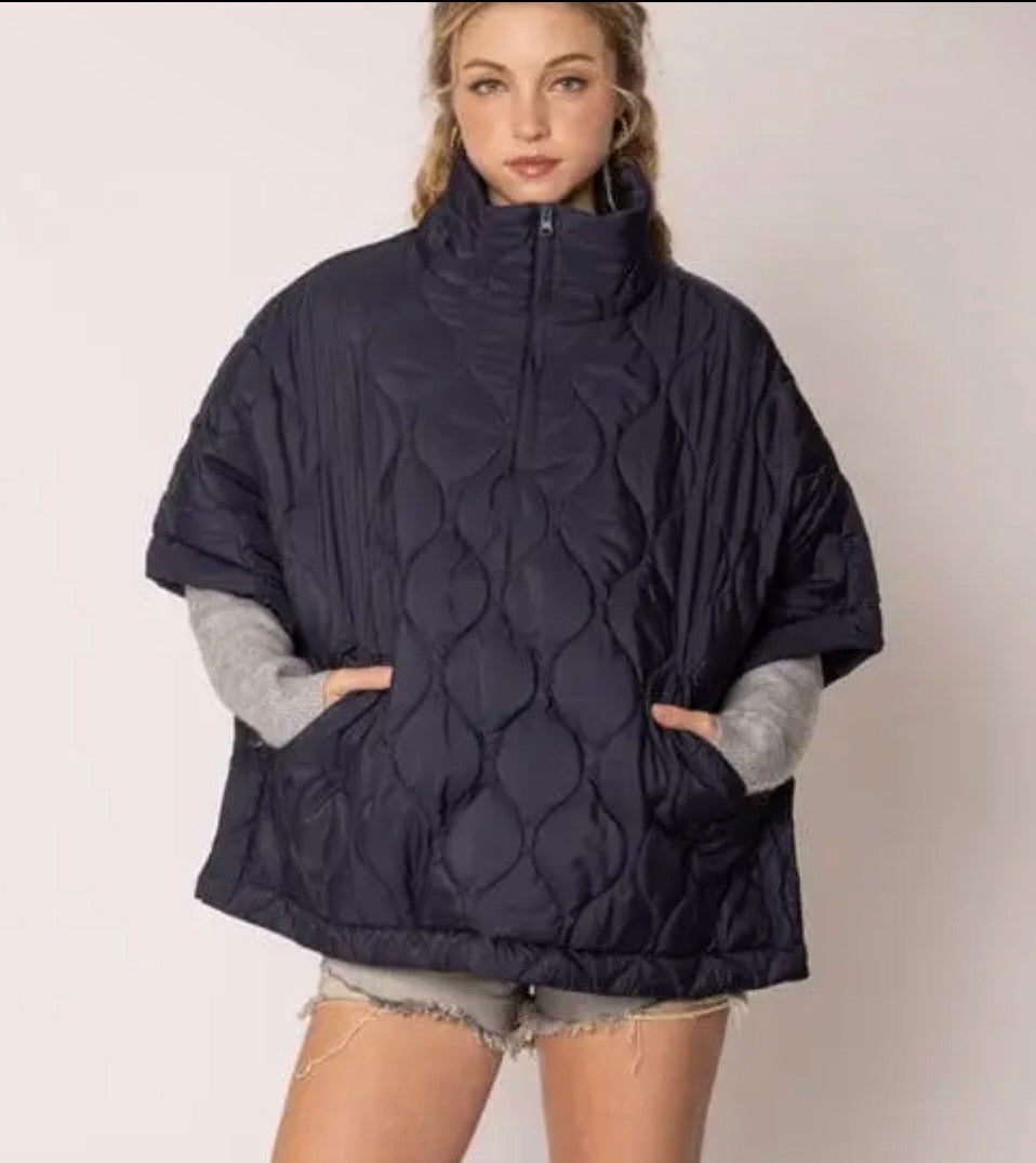 Navy Quilted Poncho