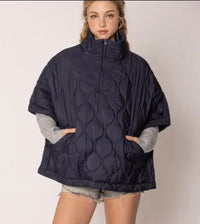 Navy Quilted Poncho