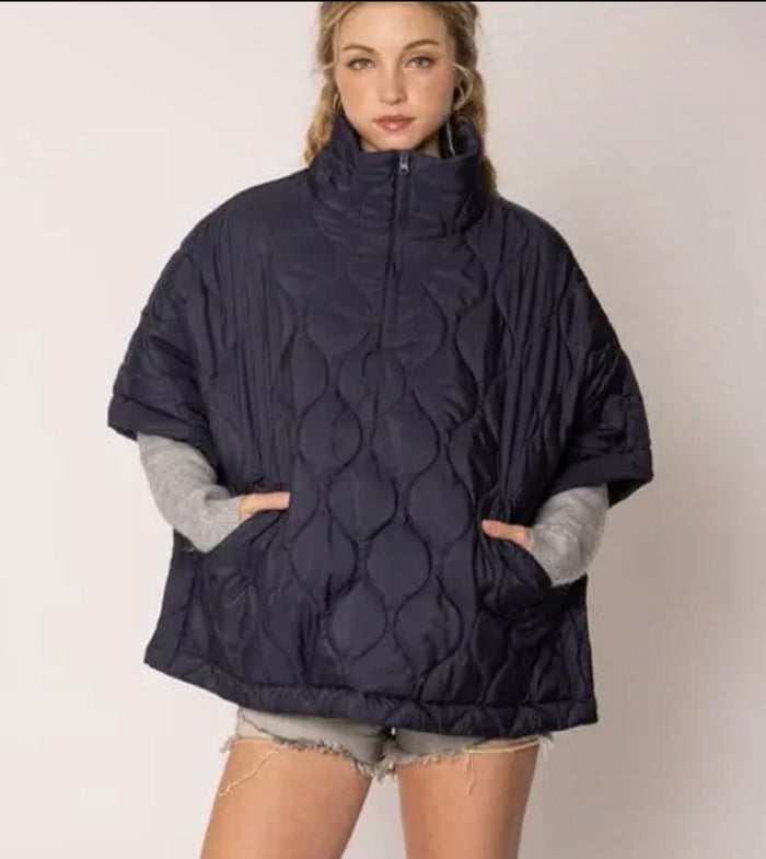 Navy Quilted Poncho