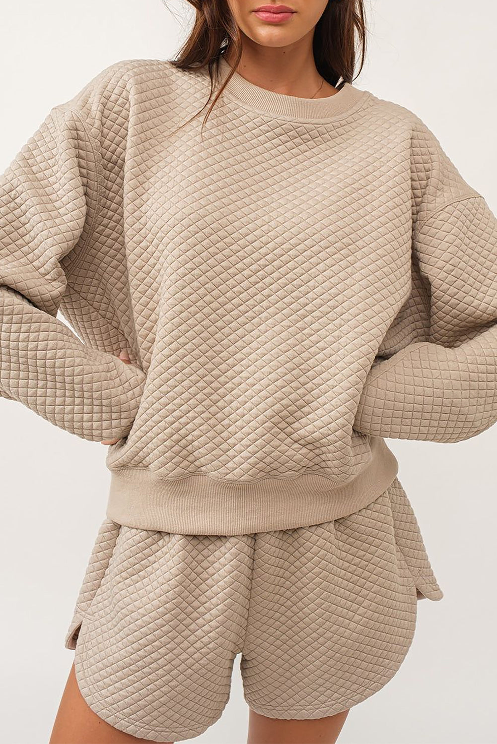 *WEBSITE EXCLUSIVE* Elizabeth Parchment Diamond Quilted Pullover and Shorts Set