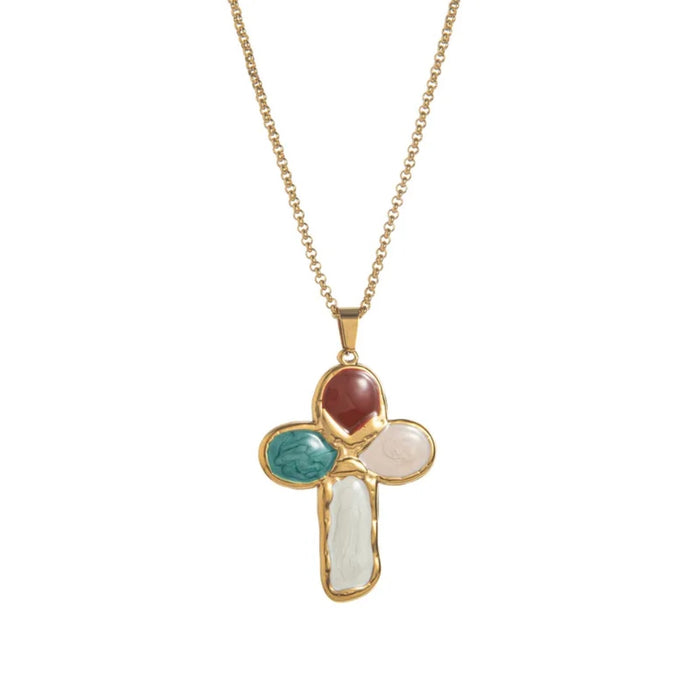22” White or Colorful Cross Necklace