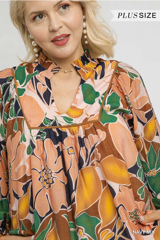 Plus Abstract Multi Floral Print Blouse