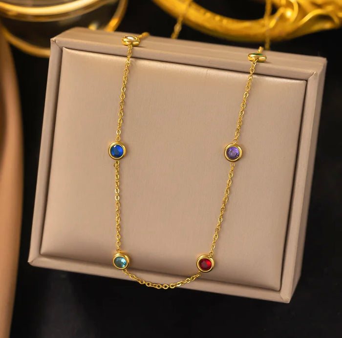 Gold Necklace with Colorful Stones