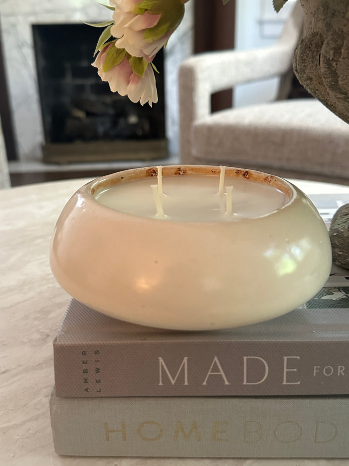 Sugar & Chardonnay in Vintage Handmade Pottery Candle