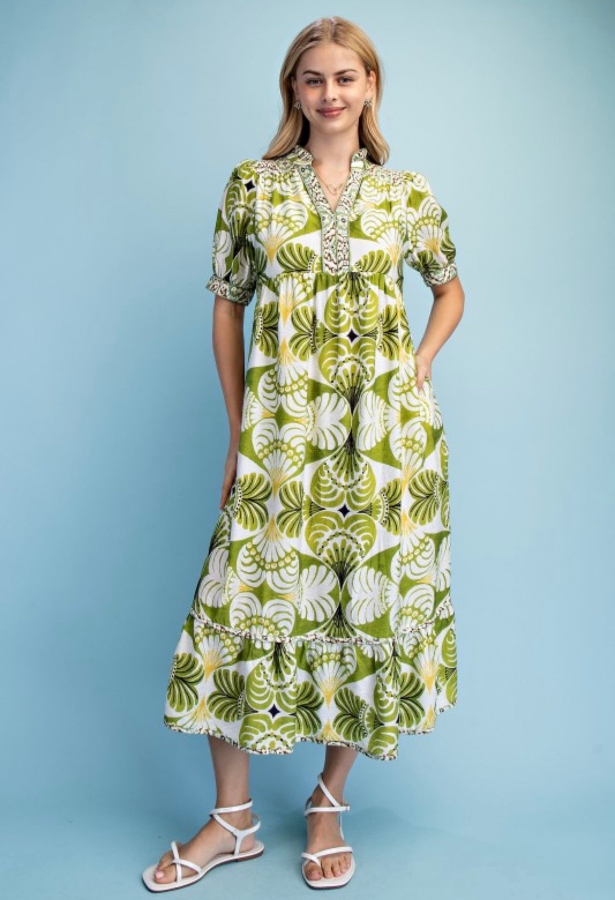 Green Tea Mixed Patterned Dress
