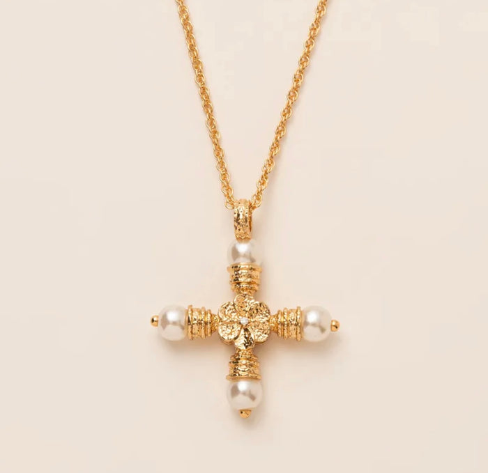 Cross Necklace with Pearl Ends