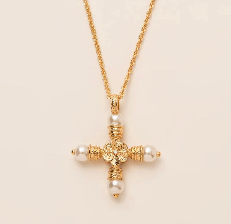 Cross Necklace with Pearl Ends