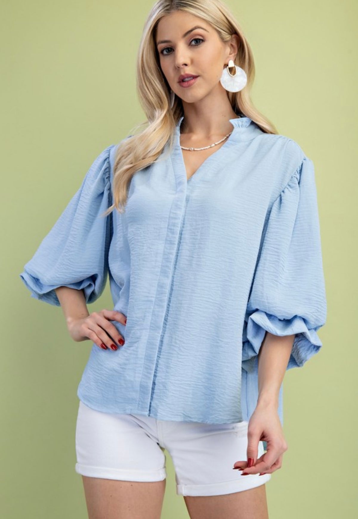 Light Blue 3/4 Sleeve Blouse