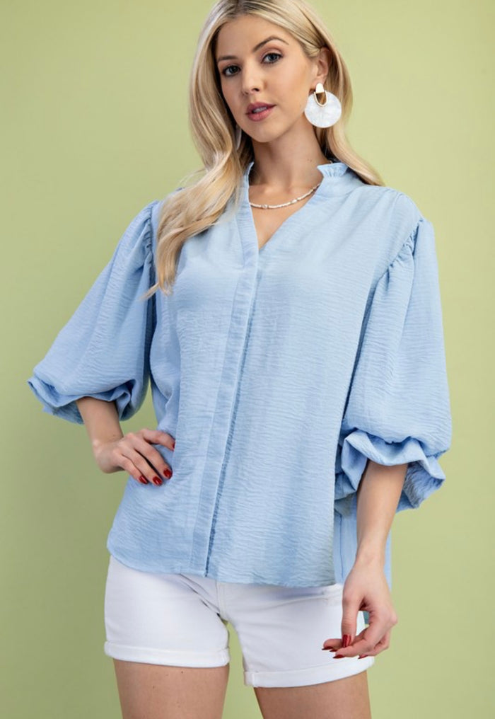 Light Blue 3/4 Sleeve Blouse