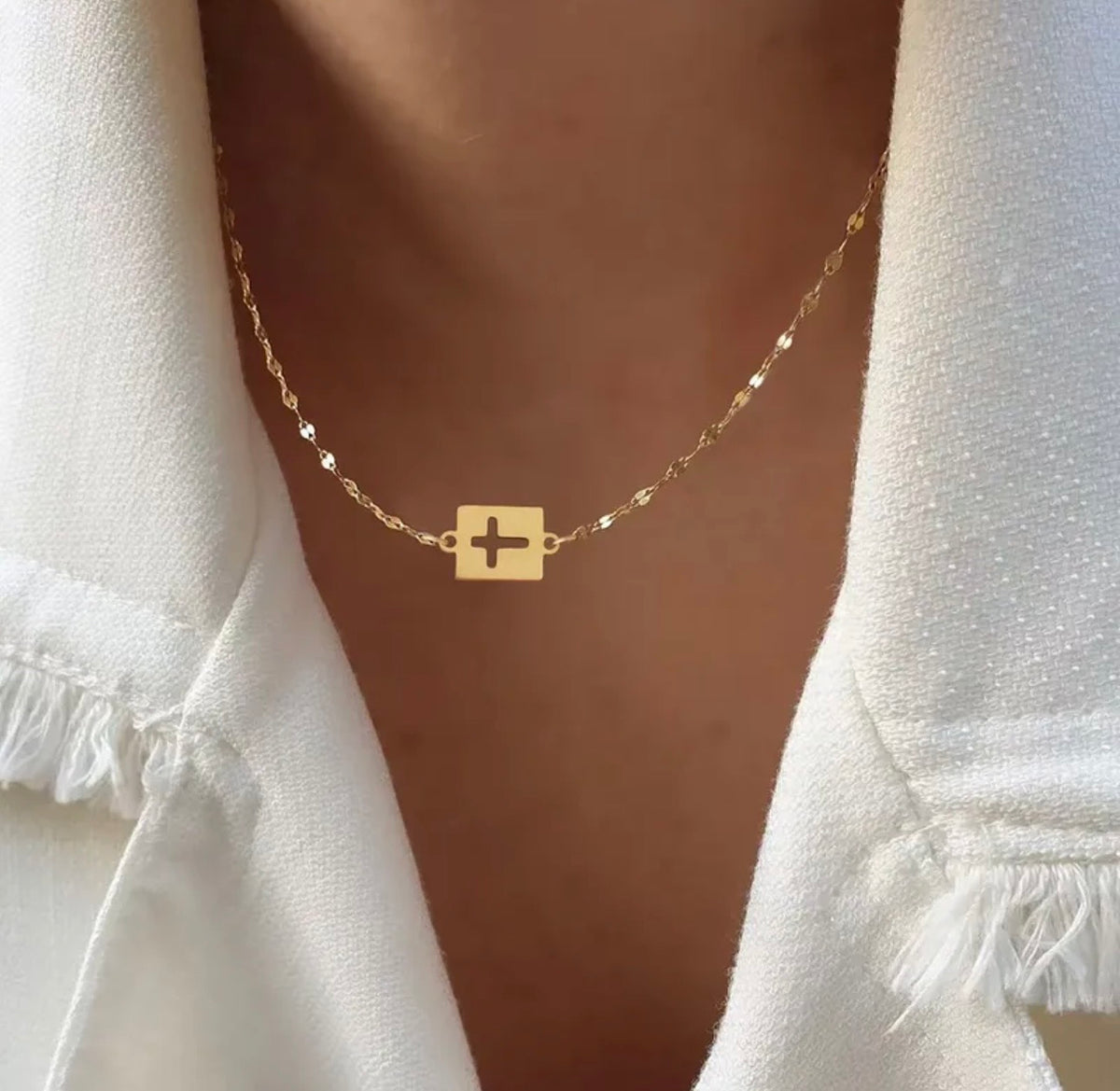Sideways Gold Cross Necklace