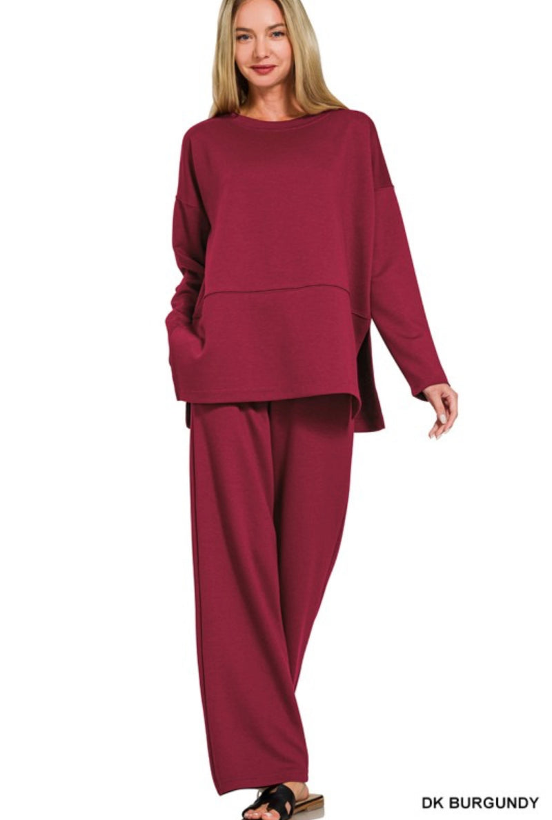 Burgundy Side Slit Scuba Fabric Set