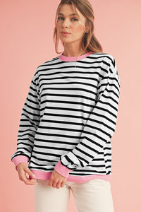 *Website Exclusive* Striped Contrast Trim Long Sleeve Top