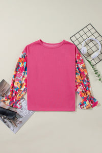 *WEBSITE EXCLUSIVE*  Flower Patchwork Ribbed Knit Drop Shoulder Top