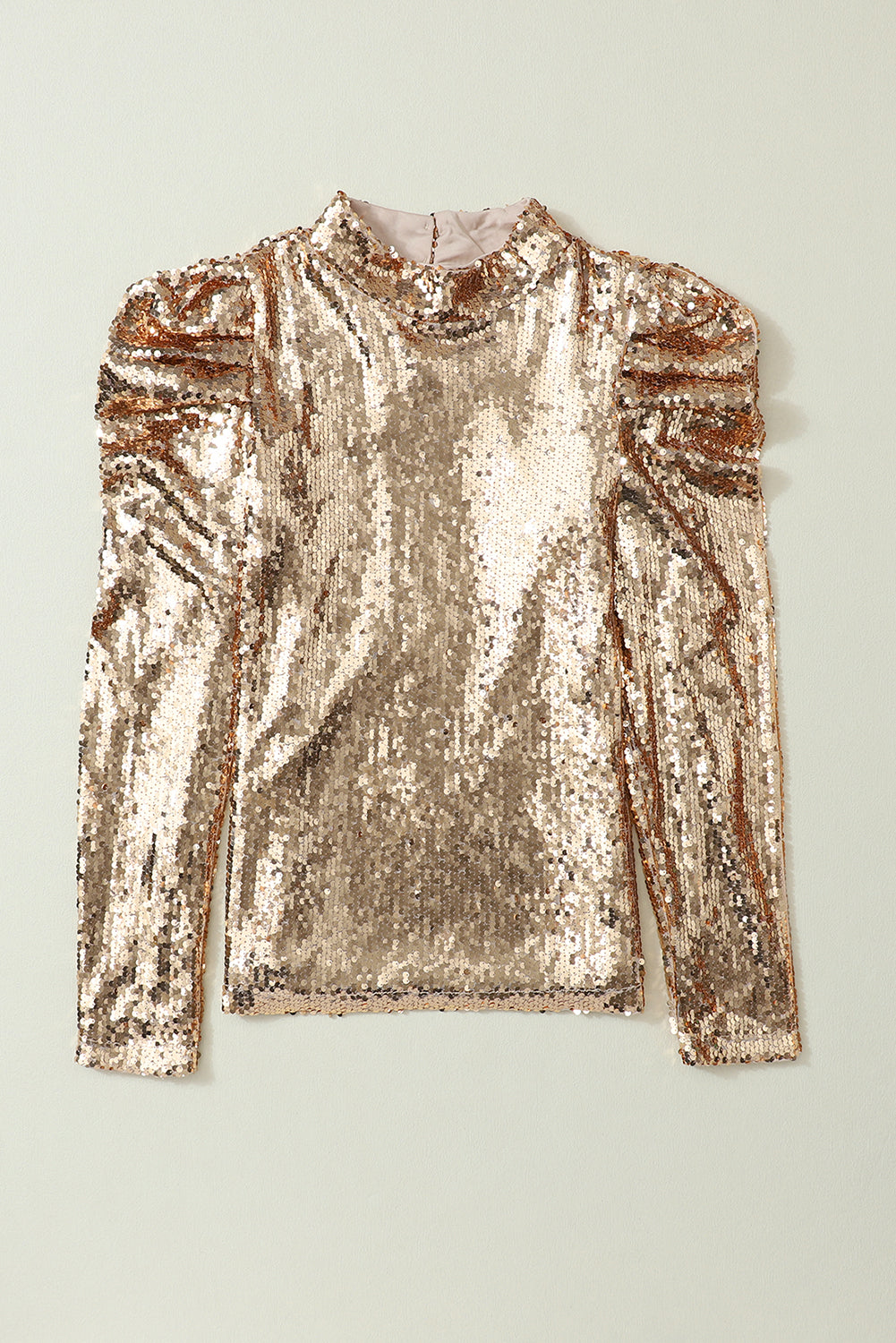 *WEBSITE EXCLUSIVE* Vivian Sequin Mock Neck Ruched Puff Sleeve Top