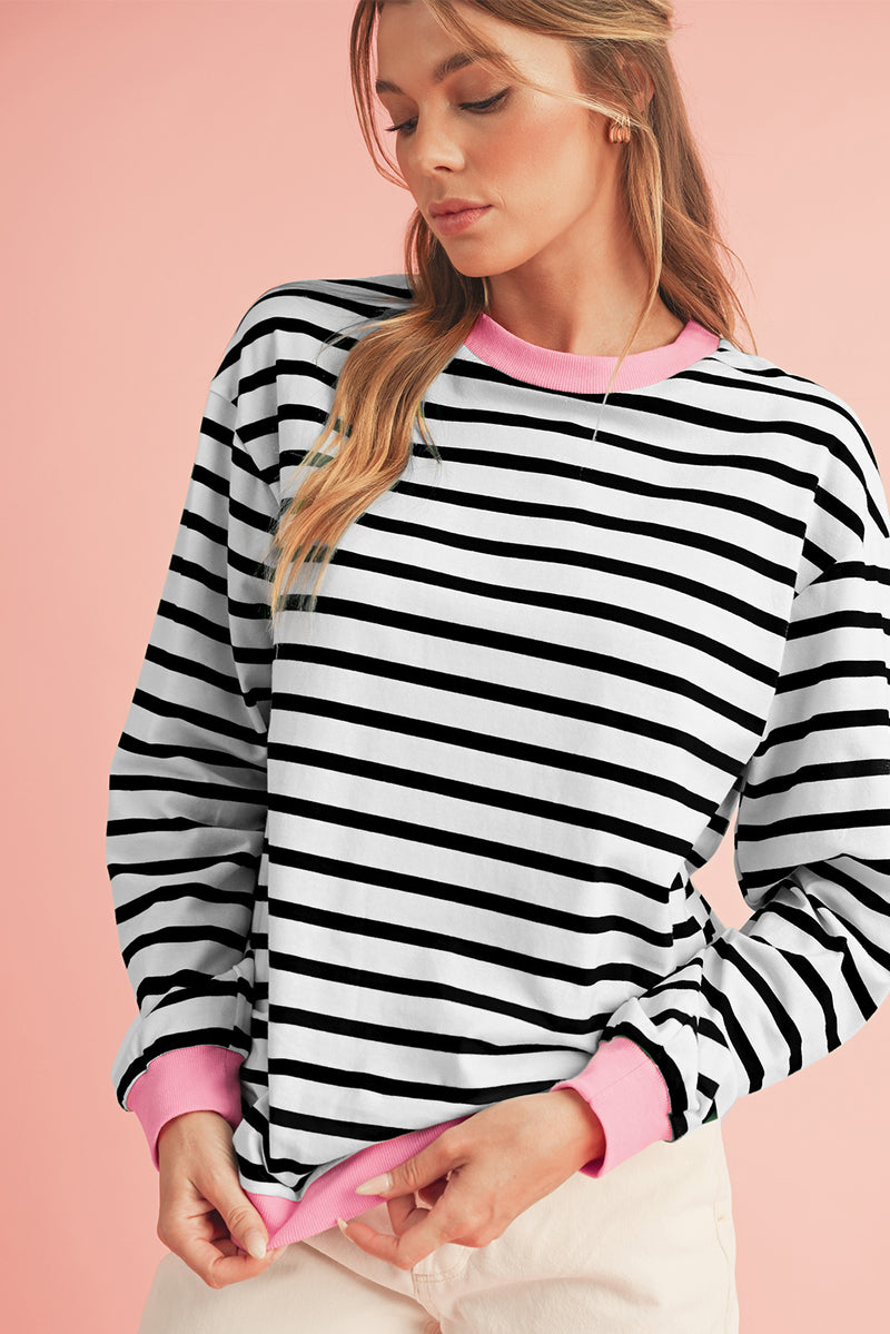 *Website Exclusive* Striped Contrast Trim Long Sleeve Top