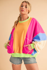 *Website Exclusive * Colorblock Patchwork Drop Shoulder Top