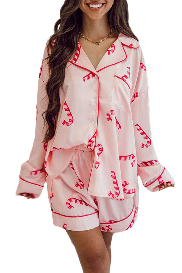 *WEBSITE EXCLUSIVE* Pink Candy Cane Print Pajama Set