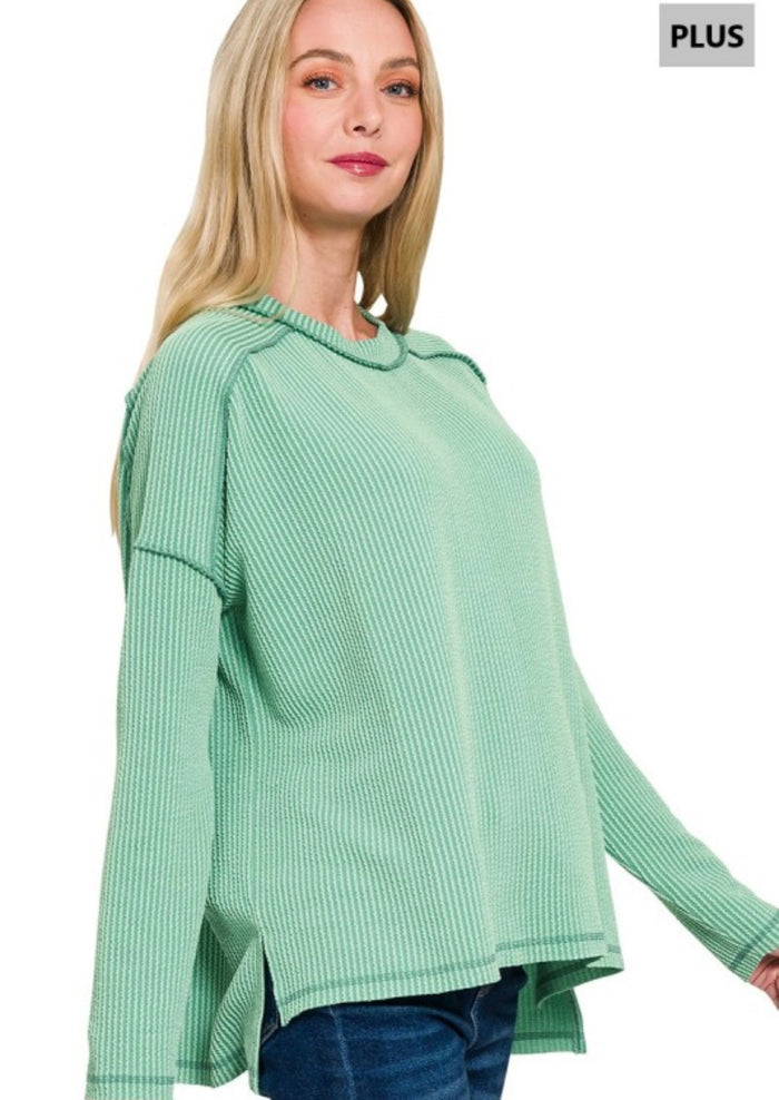 Plus Jade Long Sleeve Raised Rib Top