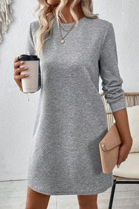 *WEBSITE EXCLUSIVE* Lainey Gray Solid Color Textured Long Sleeve Shift Short Dress