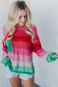 *WEBSITE EXCLUSIVE* Rose Striped Patch Pocket Drop Shoulder Knit Sweater