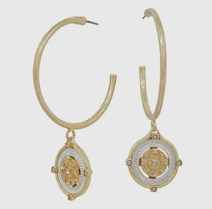 Two Tone Coin Drop Earrings