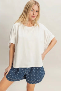 Off White Top with Elastic Band Sleeves